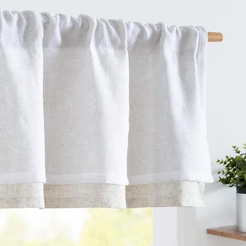 Miniatura 22 de jinchan Cortinas de cenefa para ventanas de 16 pulgadas, coloridos mini pompones, cenefa de cocina de granja, cenefa de gasa semitransparente