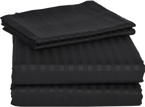 Colchón de bolsillo de 600 hilos de profundidad, 11.0 in, 100 % algodón egipcio, a rayas, juego de sábanas suaves de 4 piezas, Algodón, gemelo