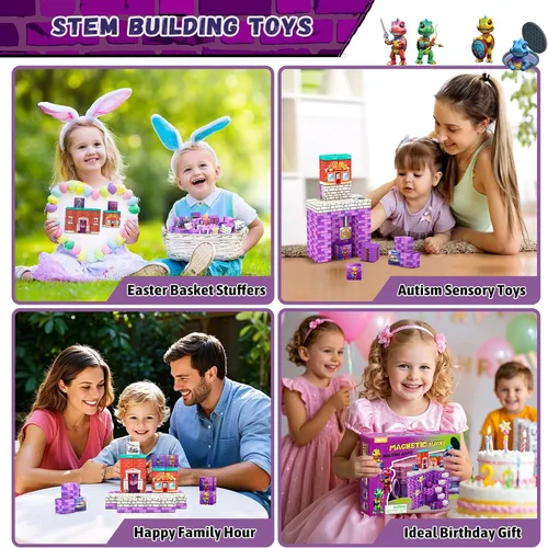 Miniatura 2 de 48 bloques magnéticos, rellenos para medias navideñas para niños, regalos ideales para edades de 3, 4, 5, 6 años, cubos magnéticos sensoriales
