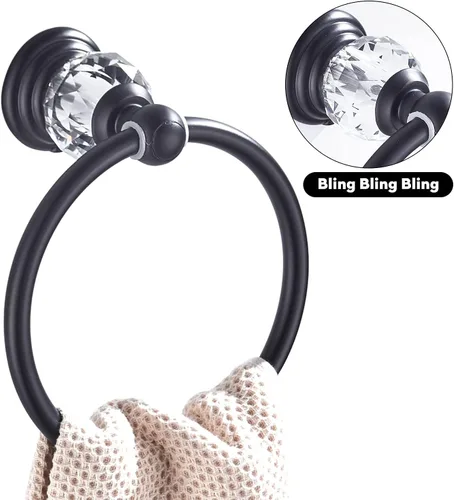 Miniatura 6 de WINCASE Anillo Toallero de Cristal, Soporte para Toallas de Mano Negro, Colgadores de Toallas Redondos para Baño Montaje en Pared Negro Mate