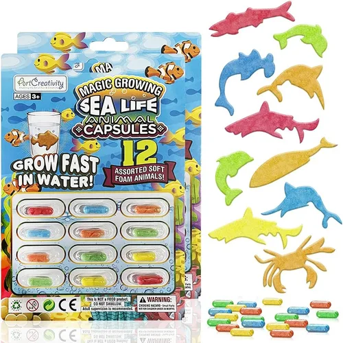 ArtCreativity Magic Growing Sea Life - Cápsulas de animales marinos, 2 paquetes, 24 cápsulas expandibles de animales, crecer en agua, lindo color y