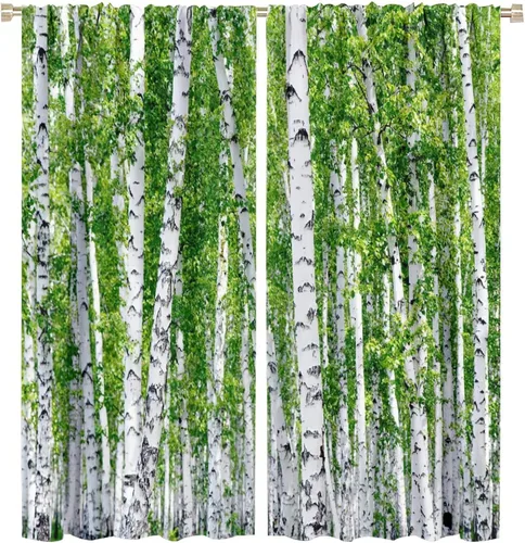 Miniatura 22 de Cortinas de abedul para sala de estar, niebla matutina en otoño, decoración del hogar, 42 x 45 pulgadas de largo
