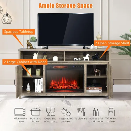 Miniatura 9 de Tangkula Soporte eléctrico para TV con chimenea, para televisores de hasta 65 pulgadas, con chimenea sintética empotrada de 25 pulgadas y 1350 W, 3
