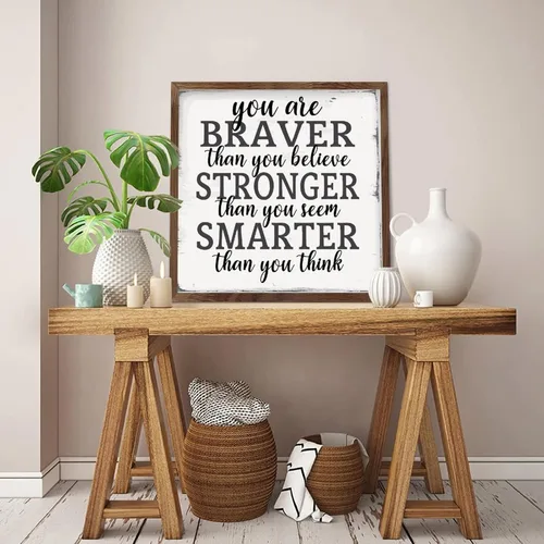 Miniatura 5 de Farmhouse Rustic Wood Framed Signs 7x7 Inch,Youre Braver Than You Believe Wooden Sign with Frame Modern Wood Sign Wall Plaque Art for Kitchen