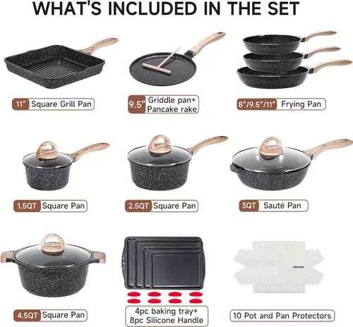 Miniatura 2 de JEETEE Juego de 36 ollas y sartenes antiadherentes, juego de utensilios de cocina no tóxicos, juego de cocina de inducción saludable con plancha