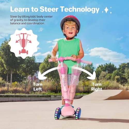 Miniatura 4 de TONBUX Kids Scooter with Seat, 3 Wheels Scooter with PU Luminous Wheels, Non-Slip Handle and Wide Deck, Sensitive Brakes, 4-Level Adjustable Height