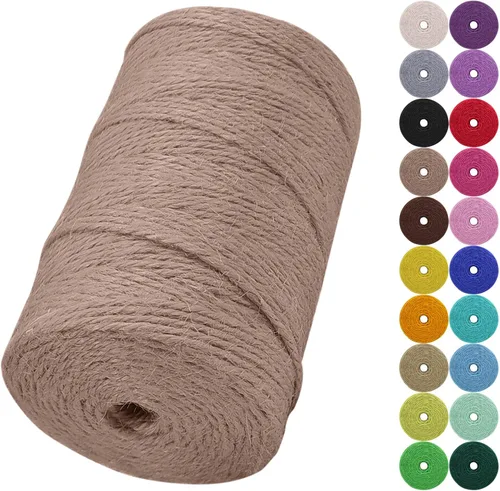 Miniatura 24 de Cuerda de yute natural de 0.079 pulgadas y 328 pies para manualidades, cuerda de yute de colores de 3 capas para envoltura de regalos, jardinería
