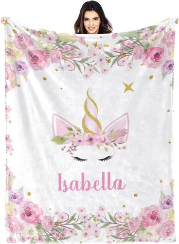 Miniatura 8 de Manta personalizada de unicornio floral para niñas, manta de bebé personalizada para niñas con nombre, regalos de bebé personalizados para niñas