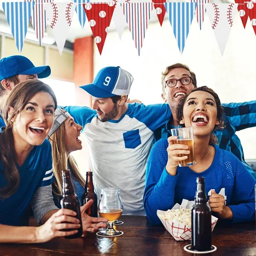 Miniatura 4 de VitalCozy 4 banderines de béisbol de 131 pies, decoraciones de fiesta, banderas triangulares de béisbol, banderines para pelota estadounidense