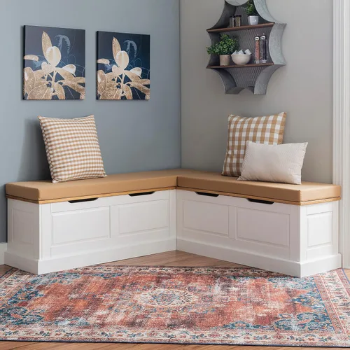 Miniatura 3 de Linon Harris Beige 2 piezas de cojín para rincón con 3 almohadas de acento coordinadas de Linon - Solo se ajusta a la colección Harris Nook