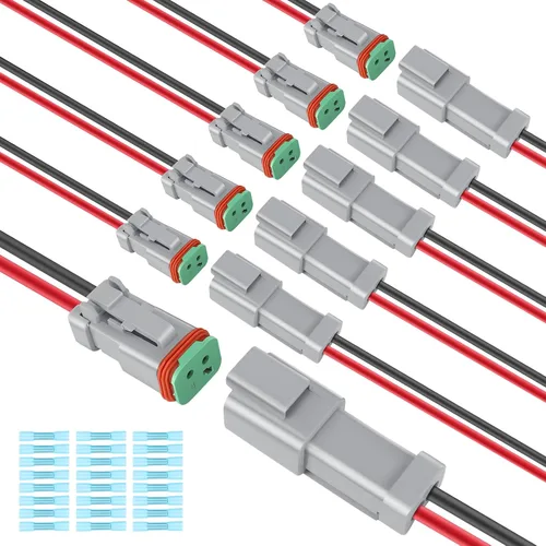 Miniatura 8 de Kit de 6 conectores Deutsch DT de 2 pines negro macho hembra arnés de cableado Deutsch Pigtail de 2 vías impermeable conector eléctrico automotriz