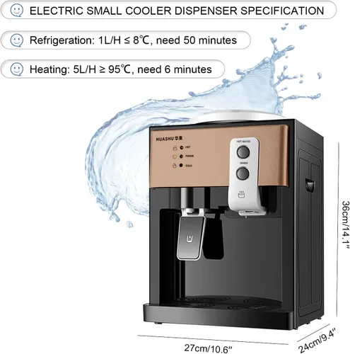 Miniatura 2 de Dispensador de enfriador de agua de carga superior – Dispensador eléctrico de escritorio de agua caliente y fría de 550 W, 3 ajustes de temperatura