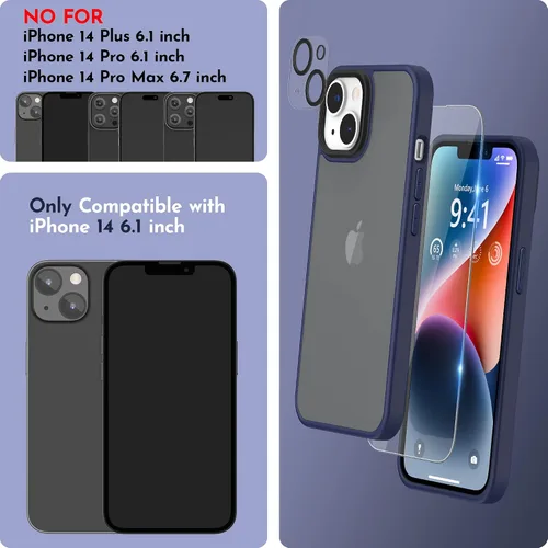 Miniatura 2 de Funda compatible con iPhone 14 con protector de pantalla, cuerpo completo, a prueba de golpes, con protector de cámara, translúcido mate, funda