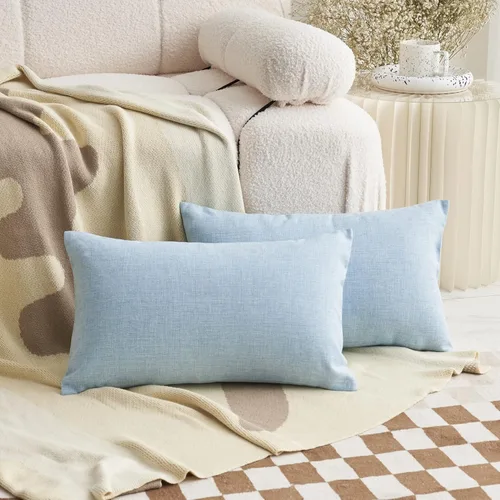 Miniatura 9 de Fundas de almohada decorativas Demetex grises 18x18, fundas de almohada cuadradas de lino para sofá, fundas de almohada estilo granja para cama