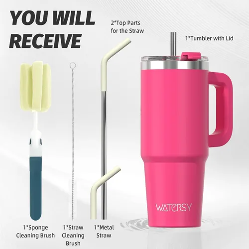 Miniatura 2 de Vaso de 20 onzas con asa, vaso con tapa y popote, taza de doble pared aislante de acero inoxidable para viaje (mantiene frío por 34 horas), botella