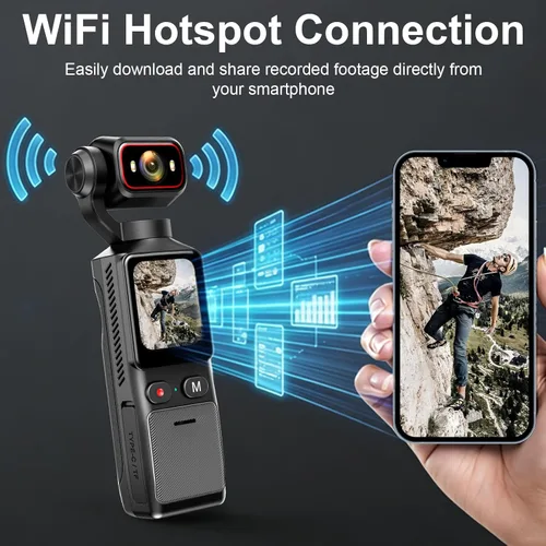 Miniatura 7 de Cámara de mano 4K para vlogging, cámara de acción de bolsillo WiFi, cámara corporal antivibración para viajes, videocámara de YouTube con tarjeta SD