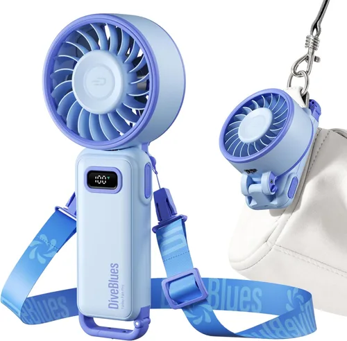 Miniatura 10 de Diveblues Ventilador turbo portátil, ventilador de mano de 100 velocidades con fuerte flujo de aire, ventilador personal plegable 4 en 1 para Paseo