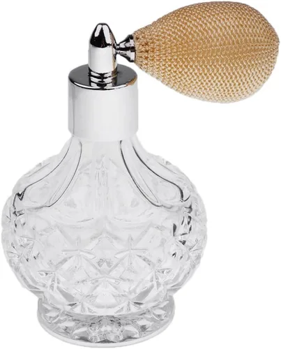 Botella de perfume vintage de 3.4 fl oz para mujer, atomizador de spray corto, herramienta de maquillaje de vidrio vacío recargable (amarillo claro)
