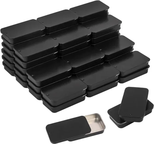 Miniatura 9 de GENHAKON 50 recipientes de lata de 2.36 x 1.3 x 0.43 pulgadas, caja de lata rectangular de metal con tapa deslizante para artículos pequeños, como
