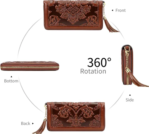 Miniatura 4 de PIJUSHI Billeteras de cuero para mujer, cartera floral con tarjetero