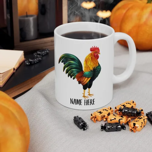 Miniatura 7 de Funny Chicken Rooster - Taza de café con nombre personalizado para Navidad, regalos de Navidad, color blanco, 11 onzas