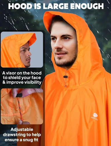 Miniatura 4 de ANYOO Poncho de lluvia con capucha para adultos, impermeable, ligero, para hombres y mujeres, chaqueta de lluvia reutilizable para emergencias al