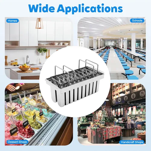 Miniatura 3 de 20 moldes de acero inoxidable para helados, 0.25 libras/una sola taza, moldes comerciales para paletas de hielo, soporte para moldes con tapa