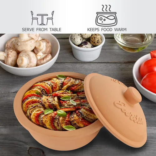 Miniatura 2 de Reston Lloyd Eurita - Horno holandés de arcilla de terracota de 2 cuartos de galón, natural, sin plomo ni cadmio, apto para horno y microondas, olla