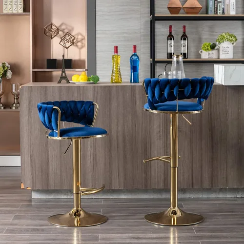Miniatura 10 de Juego de 2 taburetes de bar tejidos de terciopelo, taburetes de cocina de altura ajustable, silla de isla, sillas de bar giratorias de 360°, chasis