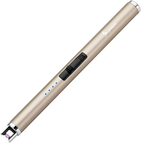 SUPRUS - Encendedor eléctrico tipo C recargable para velas con pantalla LED mejorada, interruptor de seguridad, sin llama, plasma, resistente al Oro