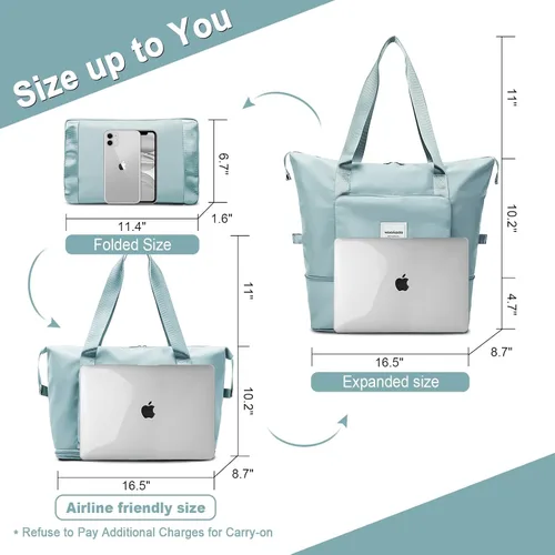 Miniatura 2 de WOOMADA Bolsa de viaje plegable, bolsas de fin de semana para mujer, bolsa de mano con espacio expandible, bolsas de transporte para aviones