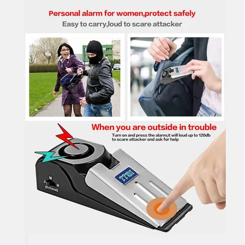 Miniatura 3 de ZZRUI Tope de puerta portátil 2 en 1, alarma de seguridad de cuña para piso, alarma de seguridad ruidosa de 120 db, alarma de parada de puerta
