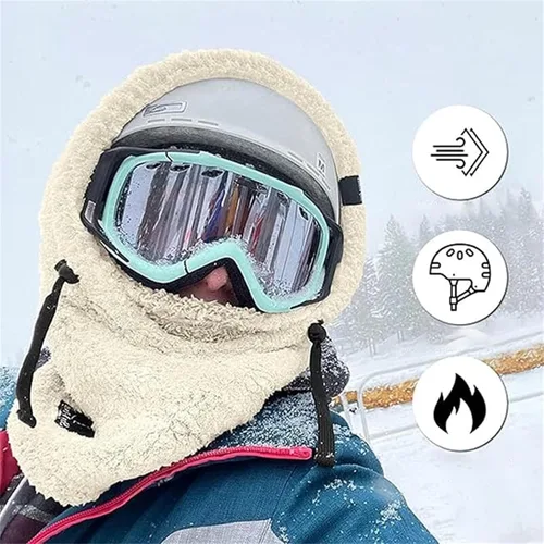 Miniatura 5 de Máscara de esquí polar alta con capucha de terciopelo, capucha sherpa, casco con capucha para snowboard, máscara de invierno resistente al viento