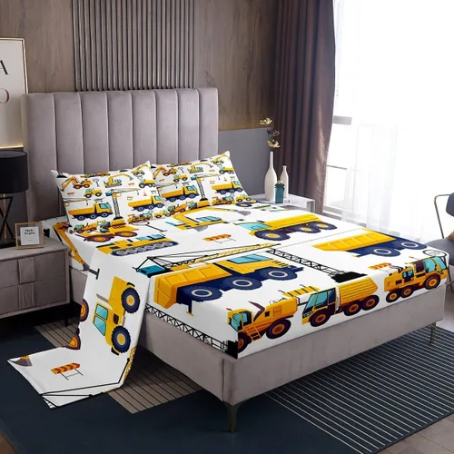 Miniatura 2 de Erosebridal Sábanas de construcción para niños, tamaño individual, excavadora, camión, juego de sábanas para niños, tractor, vehículo de tractor