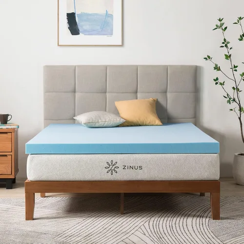 Miniatura 18 de Zinus - Cubrecolchón de espuma viscoelástica con gel de enfriamiento de té verde de 2 pulgadas, espuma de gel de enfriamiento, con certificado Azul