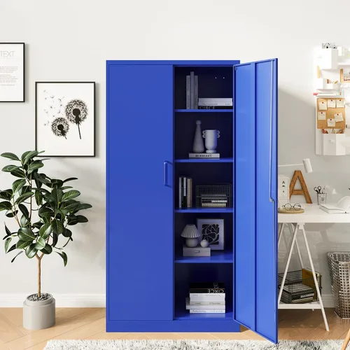 Miniatura 2 de Gabinete de almacenamiento de metal para garaje, gabinete de almacenamiento con bloqueo de 71 pulgadas con 2 puertas y 4 estantes ajustables, Azul