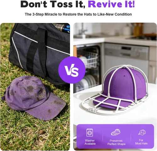 Miniatura 2 de Jaula Lavadora de Sombreros para Lavadora - Soporte Limpiador de Gorras de Béisbol, Lavado de Gorras, Seguro para Lavavajillas, Perfecto
