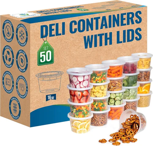 Miniatura 7 de Contenedores de plástico para comida Deli con tapas herméticas [50 juegos], paquete en combo pequeño antiderrames