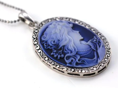 Miniatura 3 de Soulbreezecollection Collar con colgante de camafeo azul para mujer, No aplicable