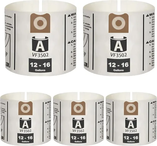 Miniatura 8 de Paquete de 5 VF3502 de repuesto para bolsas rígidas para aspiradora tamaño A, compatibles con aspiradoras RIDGID de 12 a 16 galones, bolsas