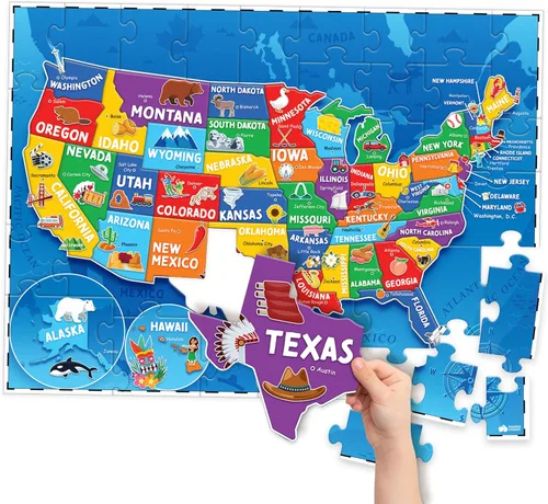 Miniatura 10 de Rompecabezas para niños de 4 a 8 años, 145 piezas, mapa del mundo y rompecabezas de Estados Unidos, juguetes educativos para niños de 4 años