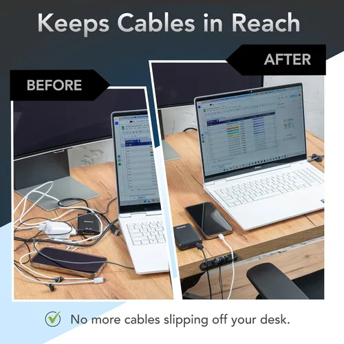 Miniatura 4 de Paquete de 5 clips organizadores de cables, soportes adhesivos fuertes para escritorio, pared y hogar, tamaños de ranura mixta (1, 2, 3, 5, 7)
