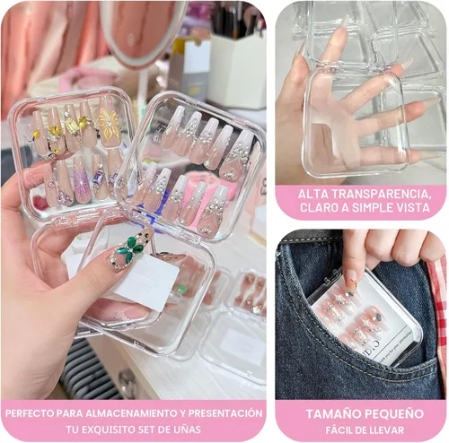 Miniatura 6 de 12 cajas de almacenamiento de uñas postizas con 60 piezas de cinta adhesiva de doble cara, caja de exhibición de uñas acrílicas, caja organizadora