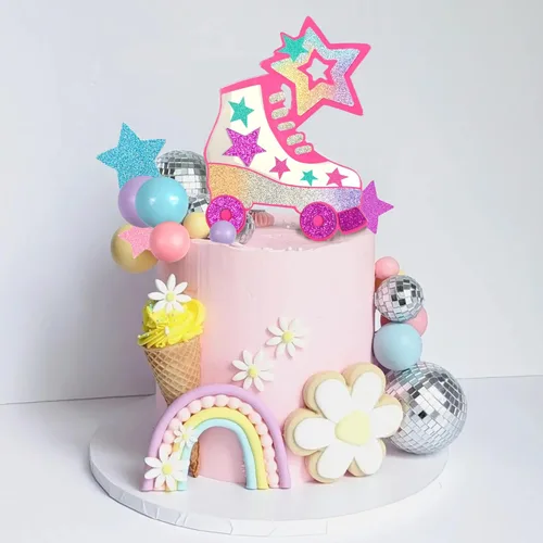 Miniatura 5 de Decoración para tartas de patinaje sobre ruedas, bola de discoteca, decoración de pastel para pasteles de bolas pastel para 80, 90, patinaje, hip