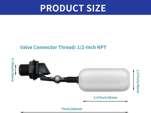 Miniatura 3 de Paquete de 2 válvulas de bola de flotador de brazo ajustable para control automático del nivel de agua en canales de agua para ganado, acuarios