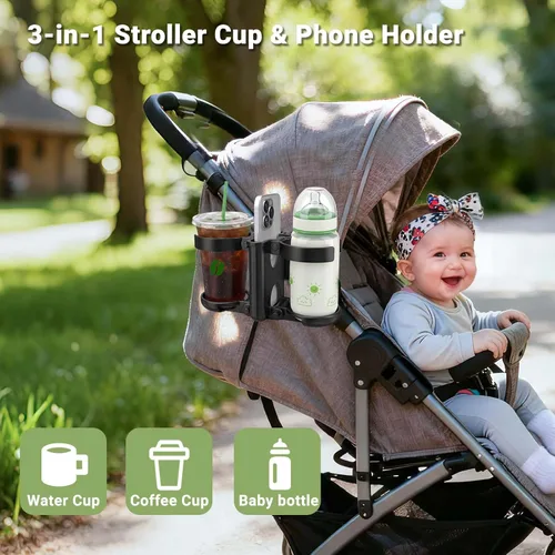 Miniatura 2 de ZealSound Soporte para taza de cochecito, soporte para botella 3 en 1 con soporte para teléfono para cochecito, silla de ruedas, scooter, andador