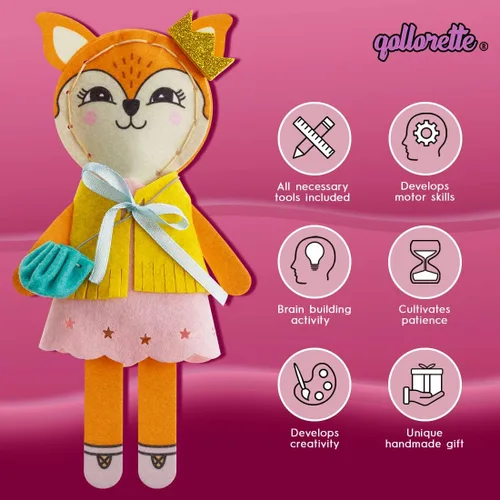 Miniatura 3 de qollorette Kit de costura de fieltro para niños, haz tu propio juguete de zorro, kit de manualidades para niños - Kit de costura Haz un amigo - Kit