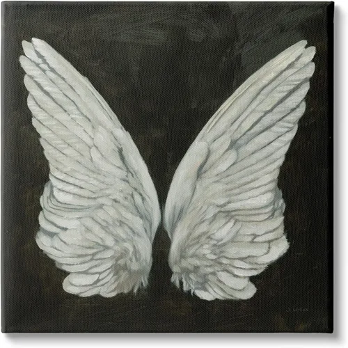Stupell Industries Lienzo decorativo para pared, diseño de alas de ángel con plumas blancas sobre negro, 17 x 17 pulgadas, color gris