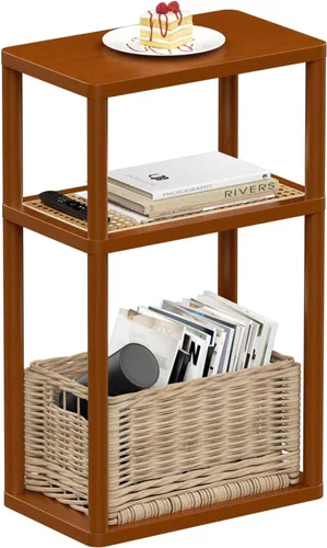 Miniatura 9 de YGYQZ Mesa auxiliar de ratán, mesa auxiliar estrecha para sofá, mesita de noche alta para espacio pequeño, mesita de noche delgada con estorge, sala
