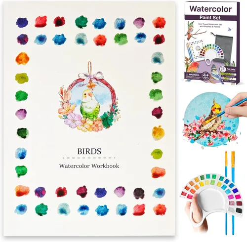 Libro de trabajo de acuarela, libro para colorear con 13 páginas de papel de 300GSM, juego de pintura de acuarela de 26 colores con pincel y bolsa